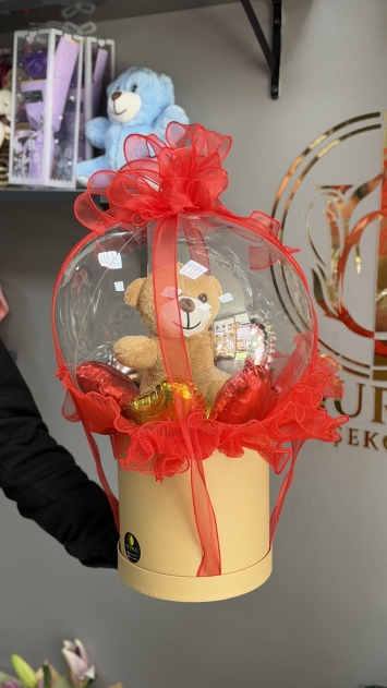 Zarif Kutu Balon İçinde Sevimli peluş