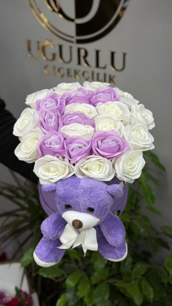 Kadife güller, sevimli mor ayıcık