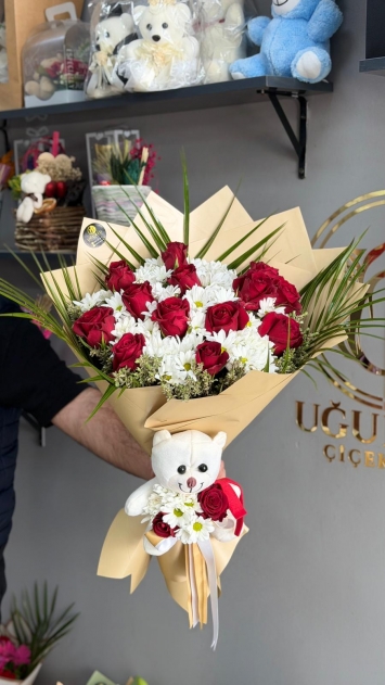 Kırmızı Güller Papatya Sevimli Peluş